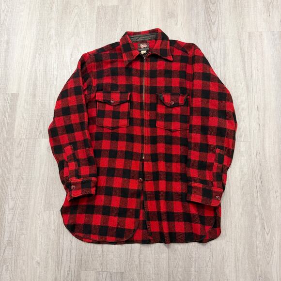 Vintage Woolrich Shirt Jacket Large Hunting Buffalo Plaid Flannel Shacket 60s - Picture 1 of 10
